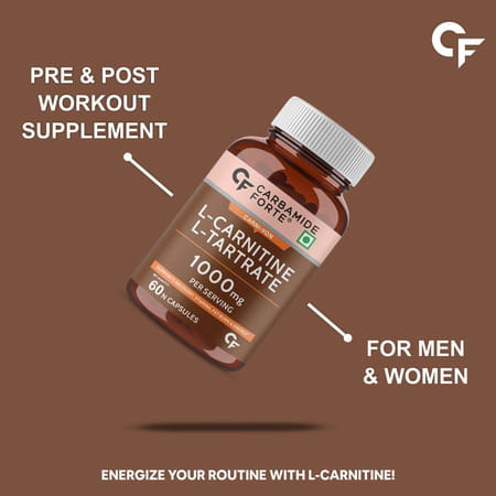Carbamide Forte L-Carnitine L-Tartrate 1000mg Pre & Post Workout Supplement 60 Capsules
