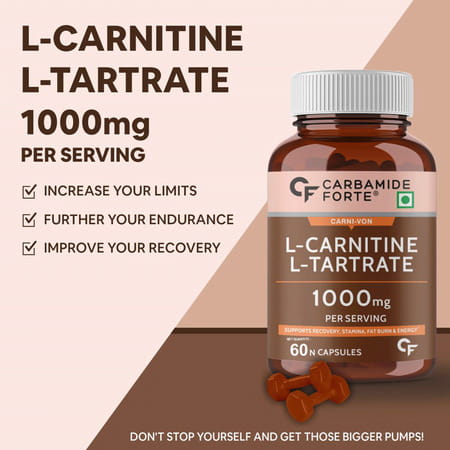 Carbamide Forte L-Carnitine L-Tartrate 1000mg Pre & Post Workout Supplement 60 Capsules