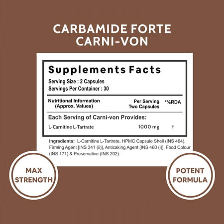 Carbamide Forte L-Carnitine L-Tartrate 1000mg Pre & Post Workout Supplement 60 Capsules