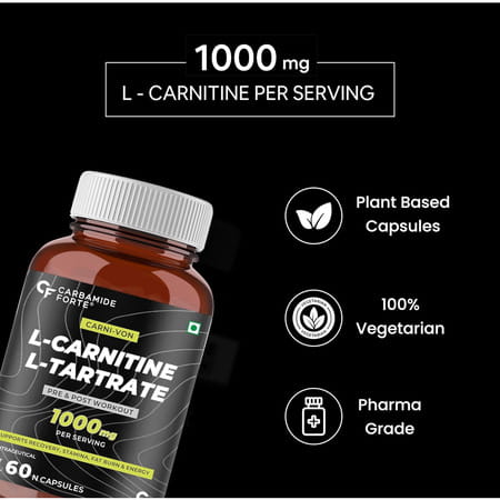 Carbamide Forte L-Carnitine L-Tartrate 1000mg Pre & Post Workout Supplement 60 Capsules