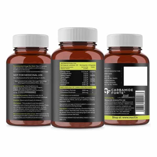 Carbamide Forte L-Carnitine L-Tartrate 1000Mg Pre & Post Workout Supplement 60 Capsules