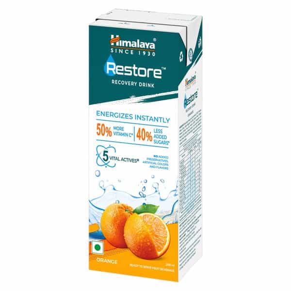 Himalaya Restore Revocery Drink | Orange Flavor | Instant Energy | 5 Vital Electrolytes | 200 Ml