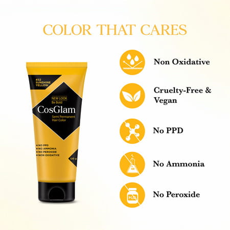 Cosglam Semi Permanent Hair Color | No Peroxide | Ammonia Free Hair Colour 32 Sushine Yellow - 120Gm