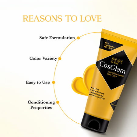 Cosglam Semi Permanent Hair Color | No Peroxide | Ammonia Free Hair Colour 32 Sushine Yellow - 120Gm
