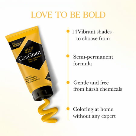 Cosglam Semi Permanent Hair Color | No Peroxide | Ammonia Free Hair Colour 32 Sushine Yellow - 120Gm