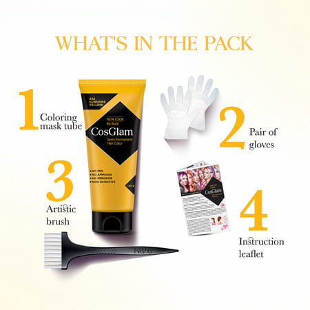 Cosglam Semi Permanent Hair Color | No Peroxide | Ammonia Free Hair Colour 32 Sushine Yellow - 120Gm