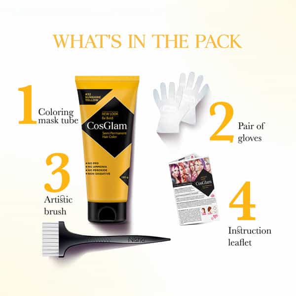 Cosglam Semi Permanent Hair Color | No Peroxide | Ammonia Free Hair Colour 32 Sushine Yellow - 120Gm