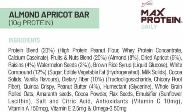 Ritebite Max Protein Daily - Almond Apricot 300G Bar - Pack Of 6 (50G X 6)