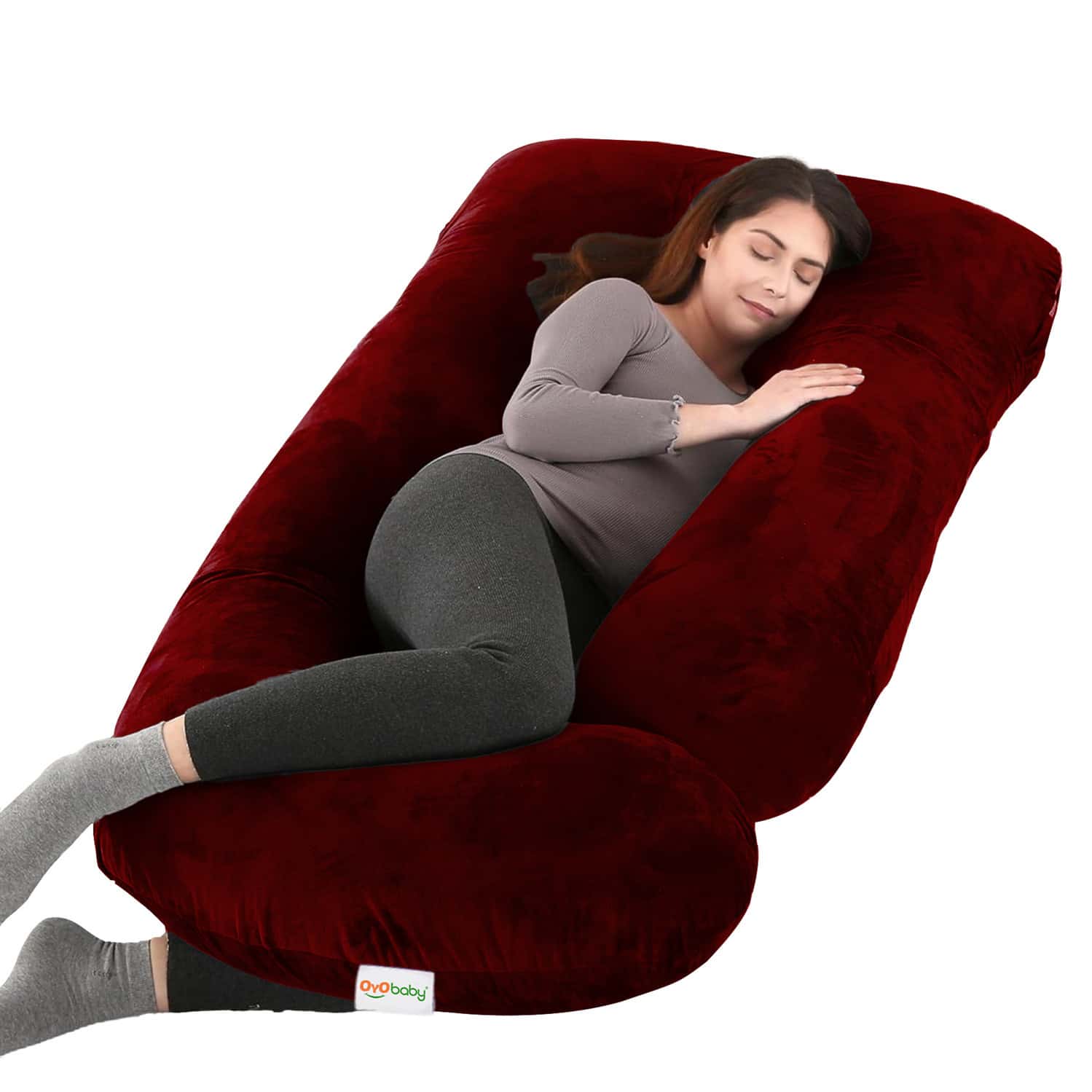 Oyo Baby Maternity Pillows | 360-Degree Full Body Support | J-Shape Pillow | Velvet (Maroon)