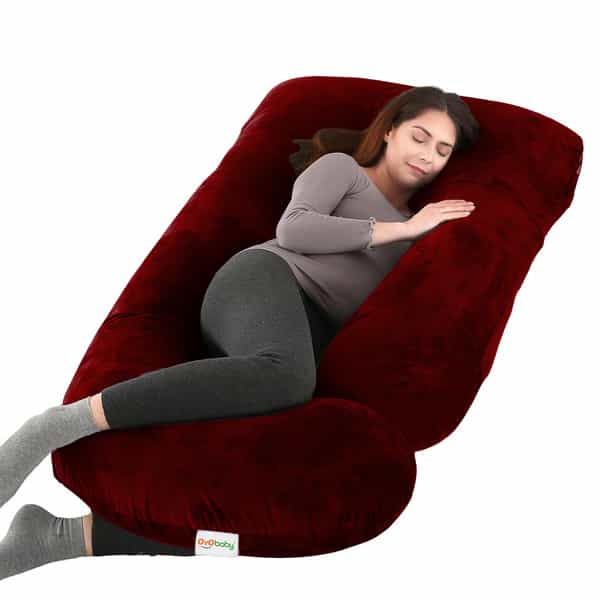Oyo Baby Maternity Pillows | 360-Degree Full Body Support | J-Shape Pillow | Velvet (Maroon)