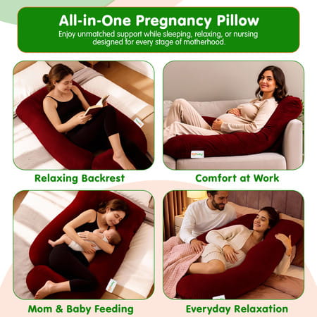 Oyo Baby Maternity Pillows | 360-Degree Full Body Support | J-Shape Pillow | Velvet (Maroon)