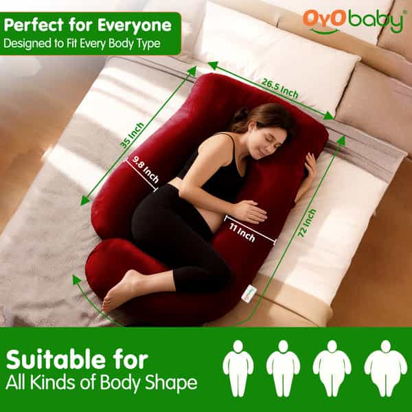 Oyo Baby Maternity Pillows | 360-Degree Full Body Support | J-Shape Pillow | Velvet (Maroon)