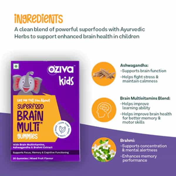 Oziva Kids Superfood Brain Multi Gummies (30 Gummies)