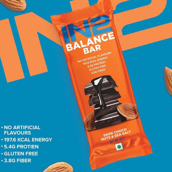 In2 Balance Bar | Dark Choco Almonds & Sea Salt| Wholefood Fiber Protein Snack Bar| 6 X40g