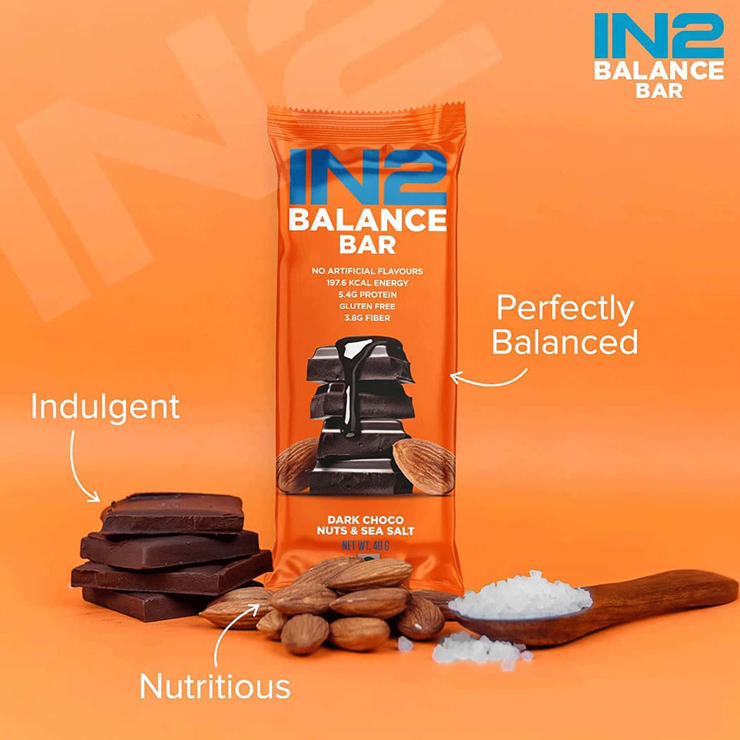 Buy IN2 BALANCE BAR DARK CHOCO, ALMONDS & SEA SALT WHOLEFOOD FIBER