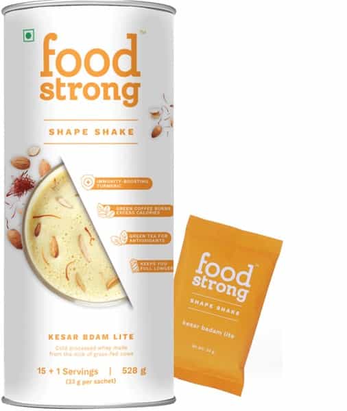 Foodstrong Shape Shake Kesar Badam Lite-Whey Isolate Protein- 1 Tube (16 Sachets- 528G)
