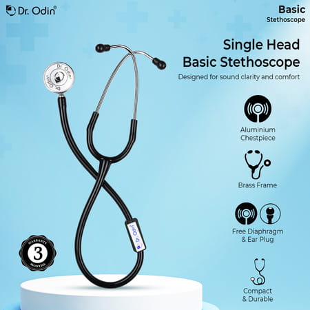 Dr. Odin Basic Stethoscope With Extra Diaphgram And Ear Knobs (Black)