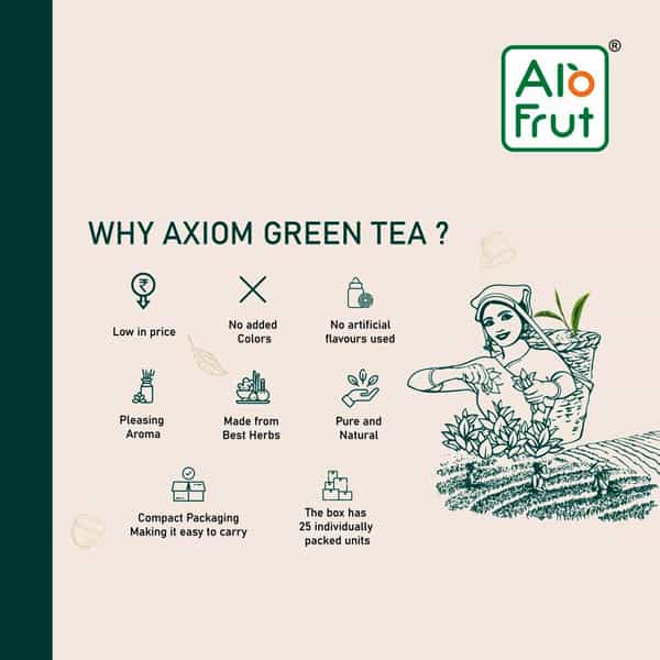 Axiom Alo Frut Lemon Green Tea Pure & Natural 25 Tea Bags - Immunity Booster - Pack Of 2