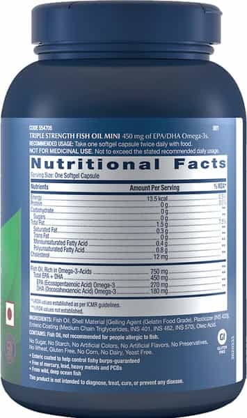 Gnc Triple Strength Fish Oil Mini - 750 Mg- 120 Enteric Coated Mini Softgels