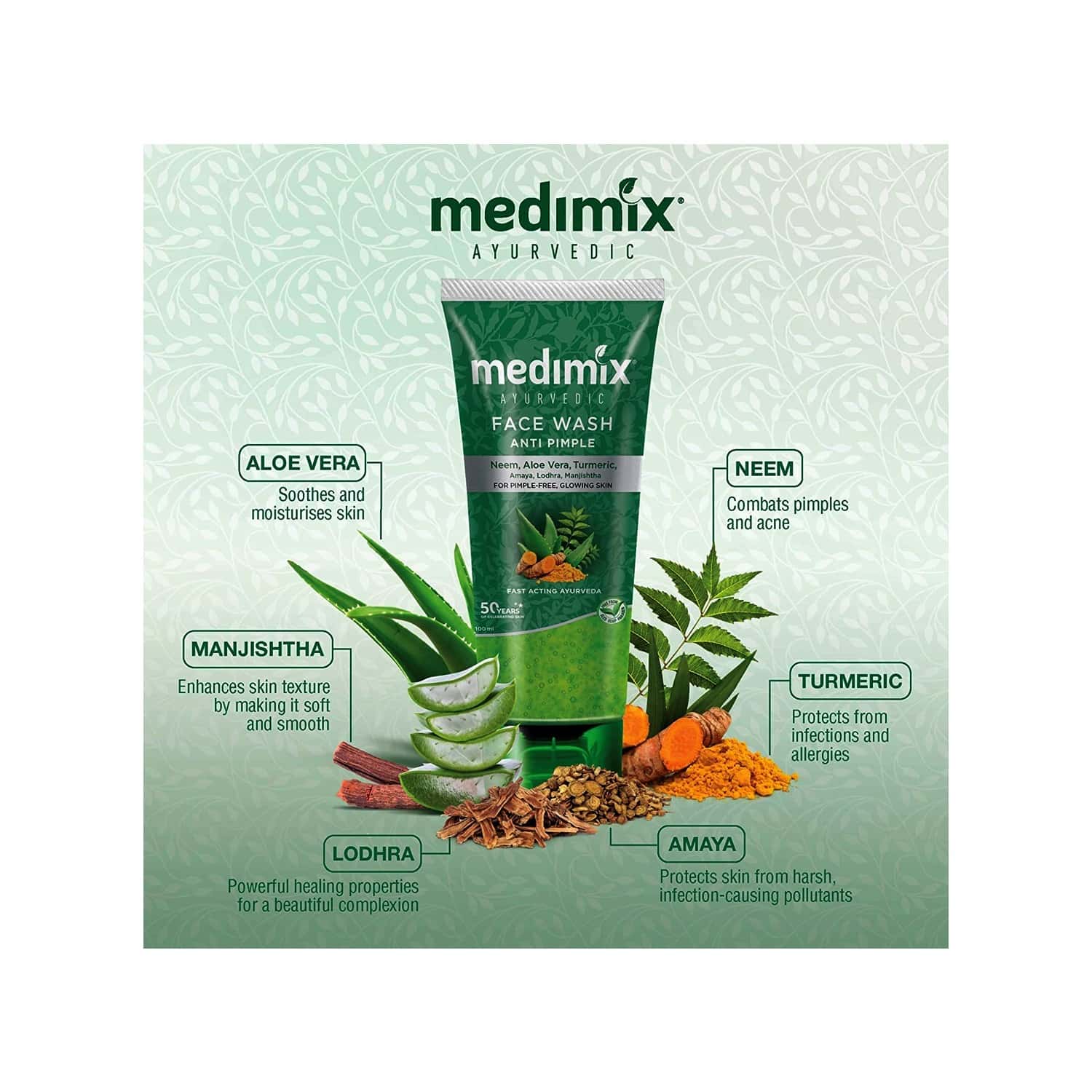 Buy MEDIMIX AYURVEDIC ANTI PIMPLE FACE WASH 50ML Online & Get Upto 60