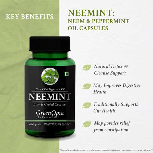 Greenopia Neemint Enteric Coated 60 Liquid Filled Vegetarian Capsules