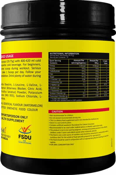 Healthvit Fitness Bcaa With L-Glutamine & L-Citrulline Malate | 200G (10 Servings) Watermelon Flavor