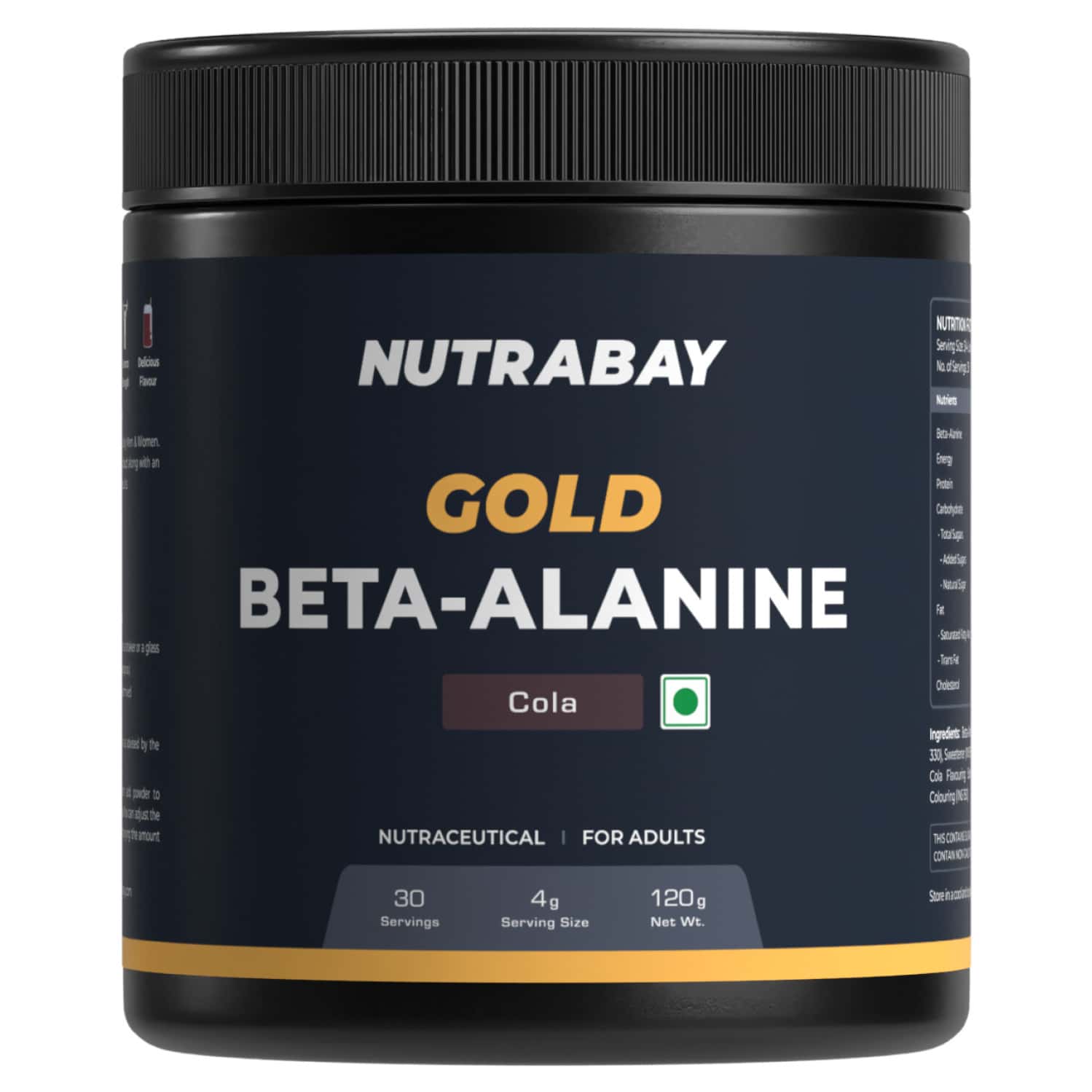 Nutrabay Gold Beta Alanine Supplement Powder - 120g | Cola Flavor | Pre Workout Amino Acid