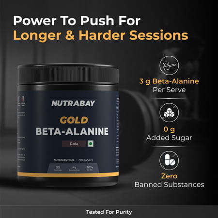 Nutrabay Gold Beta Alanine Supplement Powder - 120G | Cola Flavor | Pre Workout Amino Acid