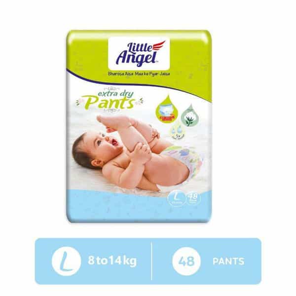 Little Angel Extra Dry Baby Pants Diaper Large (L) Size | 48 Count With Wetness Indicator | 8-14Kg