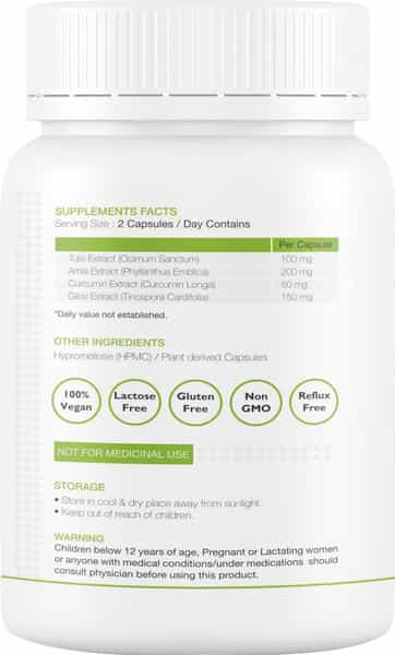 Foresta Organics Immune Health With Tulsi Amla Curcumin (Turmeric Extract) & Giloy - 60 Capsules