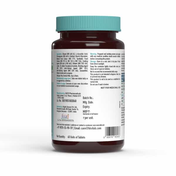 Hk Vitals Healthy Vision | Eye Multivitamin | Lutein 10Mg | Zeaxanthin 2Mg | Vitamin A 60 Tablets