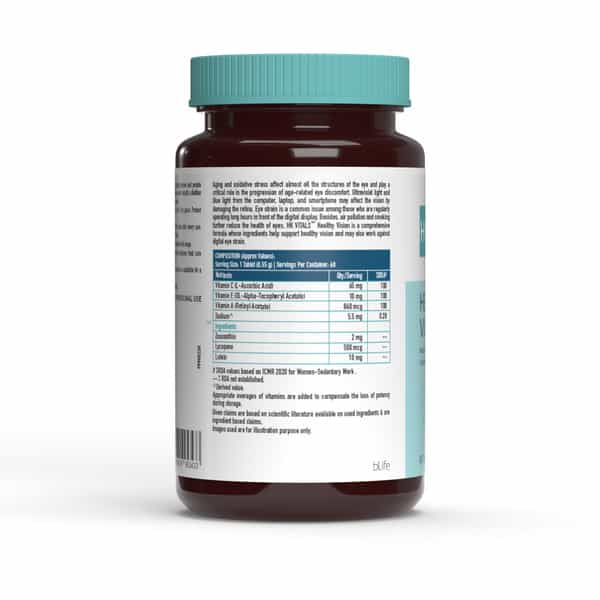Hk Vitals Healthy Vision | Eye Multivitamin | Lutein 10Mg | Zeaxanthin 2Mg | Vitamin A 60 Tablets