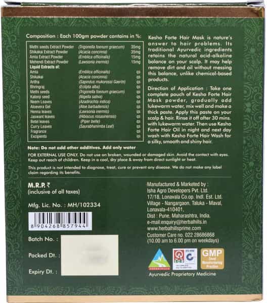 Herbal Hills Kesho Forte Ayurvedic Hair Mask Powder 120 Gms (40 Gm * 3 Pouch) (Pack Of 2)