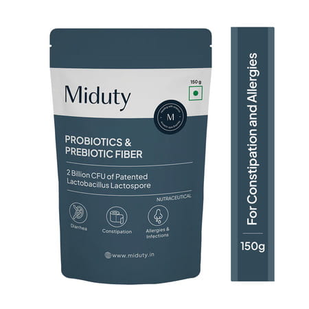 Miduty Probiotics & Prebiotics Fiber - Gut Health - Skin Issues - Patented Lacto Baccilus - 150g