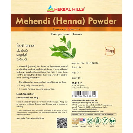 Herbal Hills Mehandi Powder - 1 Kg Powder - Pack Of 4 - Herbal Henna