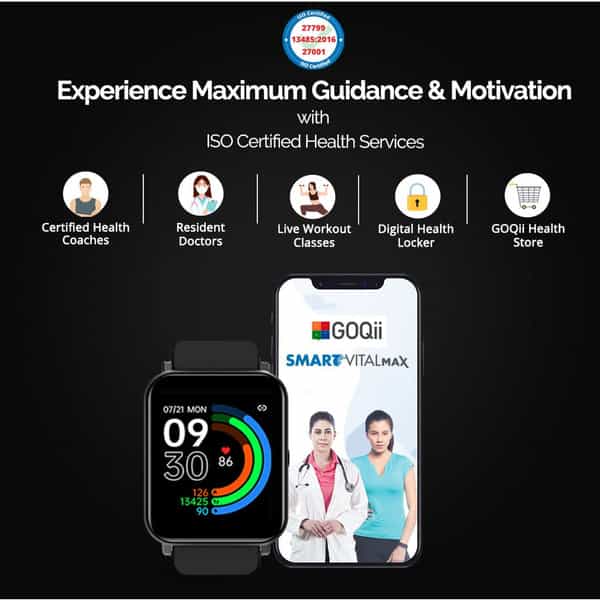 Goqii Smart Vital Max Smartwatch |1.69'' Hd | Spo2 |Ip68 | 3 Months Personal Coaching