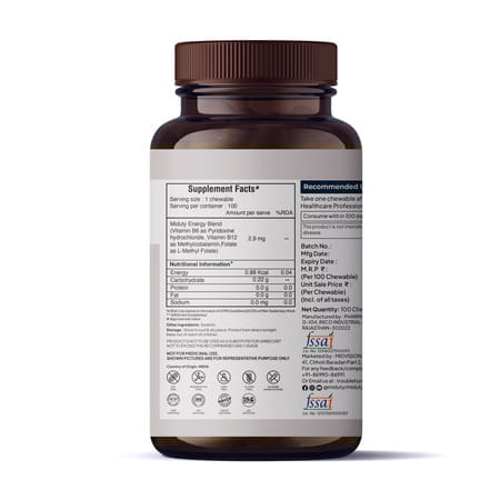 Miduty Vitamin B12 - Methyl Folate - Fast Absorption Methylcoblamin- Vitamin B6 - 100 Chewables