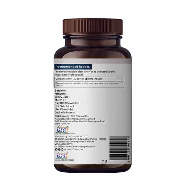 Miduty Vitamin B12 | Bioactive B-Complex With B6 & B9 | Energy | Brain & Nerve - 100 Chewables