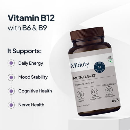 Miduty Vitamin B12 | Bioactive B-Complex With B6 & B9 | Energy | Brain & Nerve - 100 Chewables