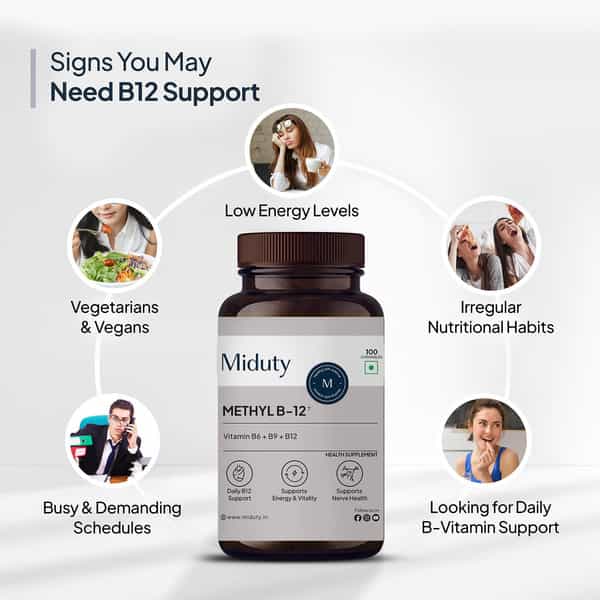 Miduty Vitamin B12 | Bioactive B-Complex With B6 & B9 | Energy | Brain & Nerve - 100 Chewables