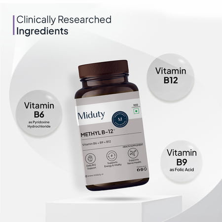 Miduty Vitamin B12 | Bioactive B-Complex With B6 & B9 | Energy | Brain & Nerve - 100 Chewables