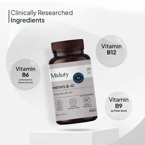Miduty Vitamin B12 | Bioactive B-Complex With B6 & B9 | Energy | Brain & Nerve - 100 Chewables