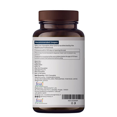 Miduty Vitamin B12 | Bioactive B-Complex With B6 & B9 | Energy | Brain & Nerve - 100 Chewables
