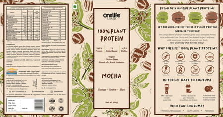 Onelife 100% Plant Protein- Mocha 500gm