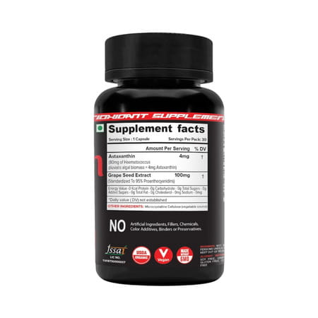 Nutrija Astaxanthin 4mg Capsules - Naturally Sourced From Algae| Antioxidant Supplement - 30n