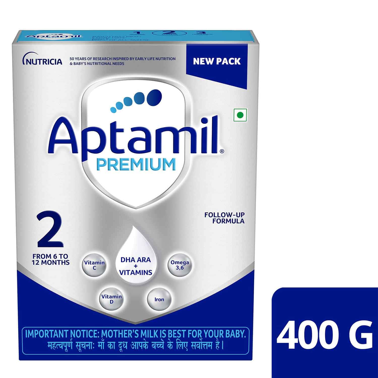 Aptamil Premium 2 Follow-up Formula | From 6 To 12 Months | Box | Oral Powder | 400 Gm