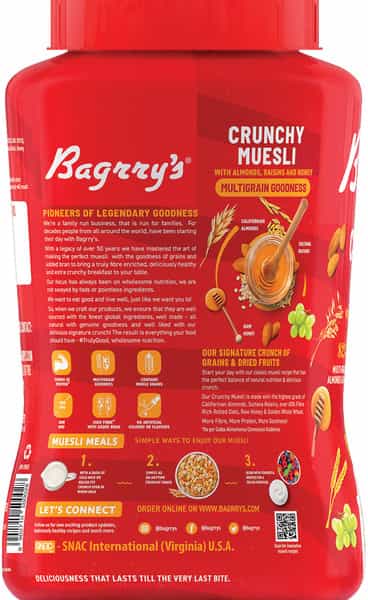 Bagrrys Crunchy Muesli Crunchy Oat Clusters With Almondsraisins & Honey 1000G
