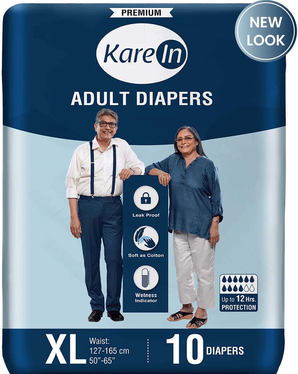 Kare In Premium Adult Diapers Xl Waist 127-165 Cm ( 50-65 ) Tape Style Wetness Indicator 10 No'S
