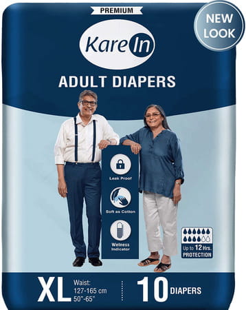 Kare In Premium Adult Diapers Xl Waist 127-165 Cm ( 50-65 ) Tape Style Wetness Indicator 10 No'S
