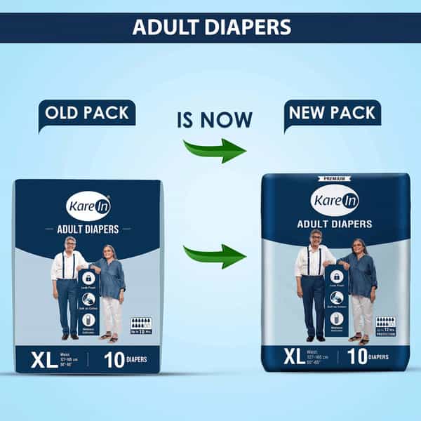 Kare In Premium Adult Diapers Xl Waist 127-165 Cm ( 50-65 ) Tape Style Wetness Indicator 10 No's